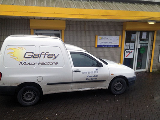 Gaffey Motor factors have three fully stocked delivery vans completing daily deliveries and sales to customers.)